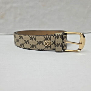 Michael Kors Sz 42.5" XL Womens Wide Belt Brown w Gold Hardware Classic MK Logo